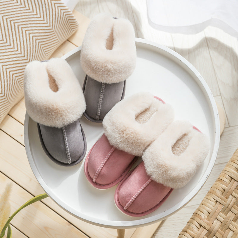 Suede cotton slippers home autumn and winter couple warm thick hair slippers men and women slippers foreign trade cotton shoes wholesale