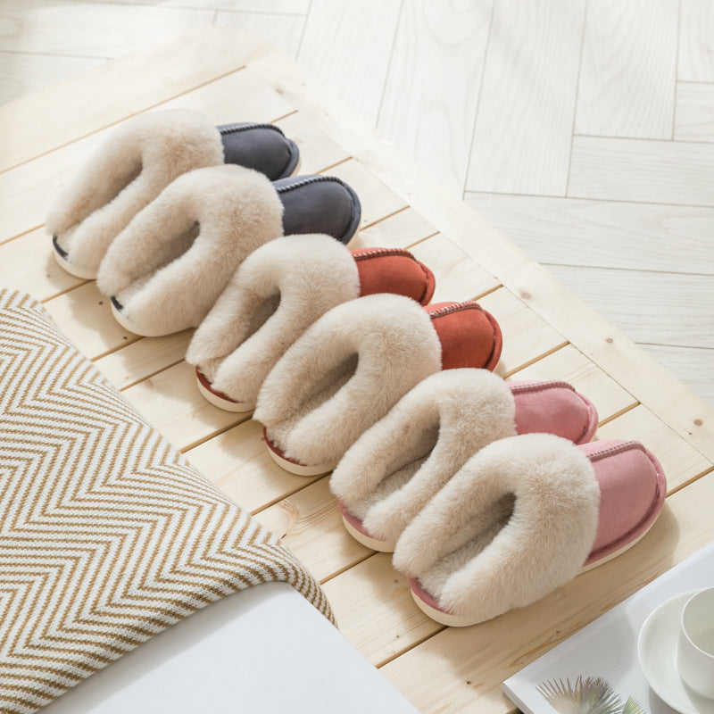 Suede cotton slippers home autumn and winter couple warm thick hair slippers men and women slippers foreign trade cotton shoes wholesale