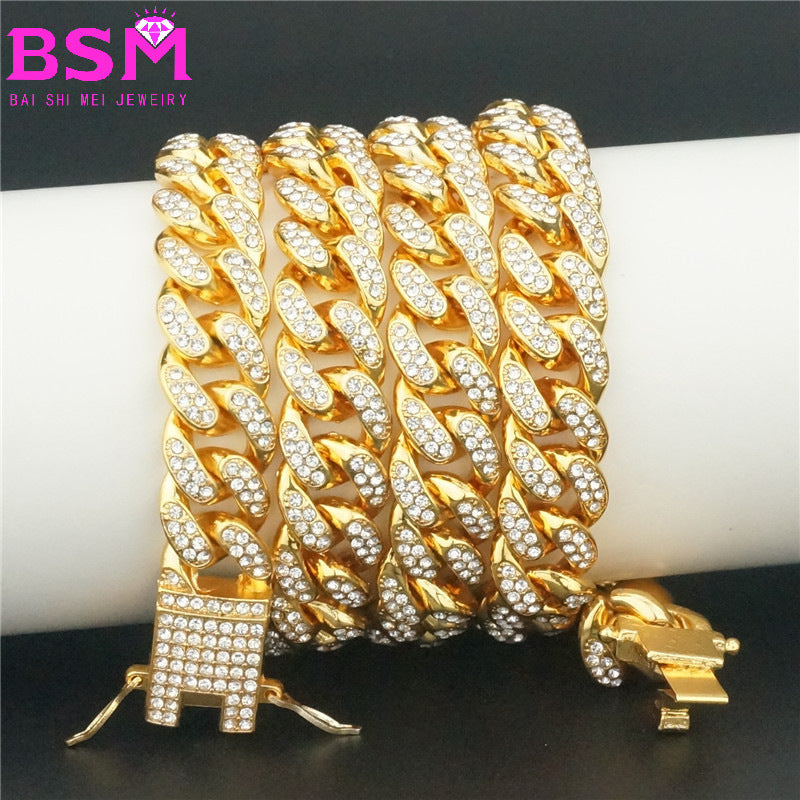 12.5 mm full diamond big gold chain Cuba chain link gold chain