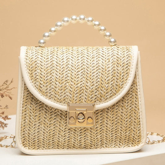 Womens Bag High-quality Pearl Bohemia Summer Girl Bag Pastoral Wind Woven Bag Retro Hand-held Straw Bag Fashion Sidebag