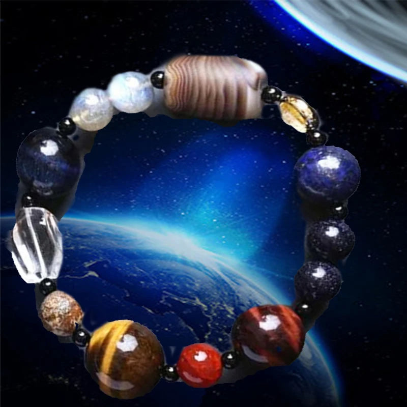 Universe Galaxy Star Bracelet 8 Planets Astronomical Solar System Tiger Eye Gem Stone Bracelet for Men or Women Healing Jewelry