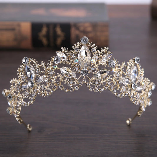 Luxury Crystal AB Bridal Crown Tiaras Light Gold Diadem Tiaras for Women Bride Wedding Hair Accessories