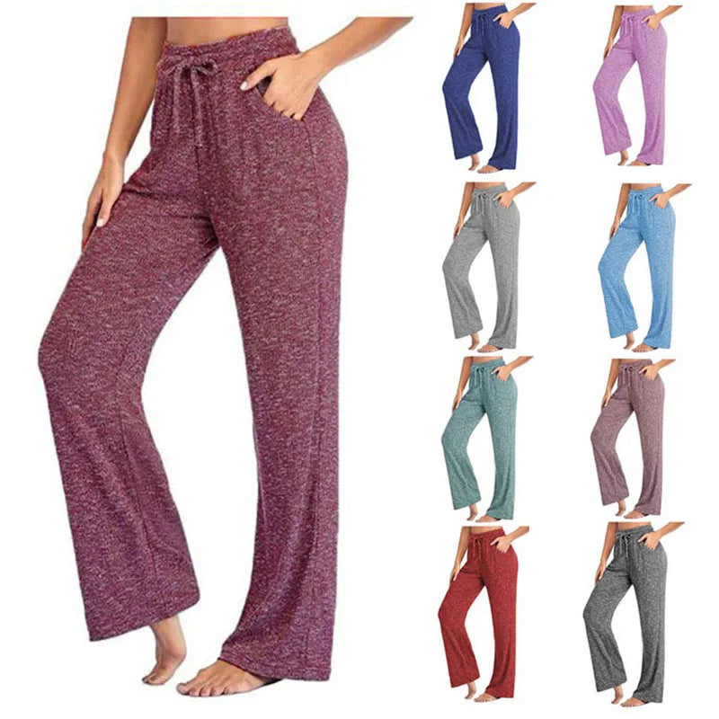 Women's Empire Bandage Long Pants - Spring/Autumn Fashion - Casual Loose Fit with Solid Color, Pocket, and Straight-Leg Design (2024 Edition - Plus Size Available)