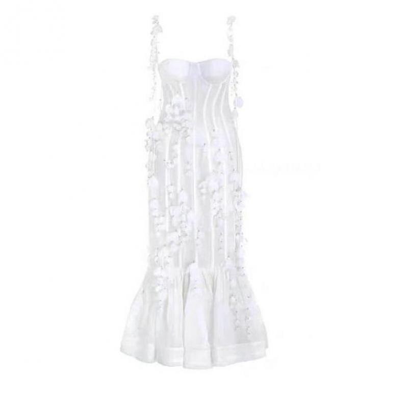 Women Dress Patchwork Sleeveless White Mermaid Dresses Retro Sexy Long