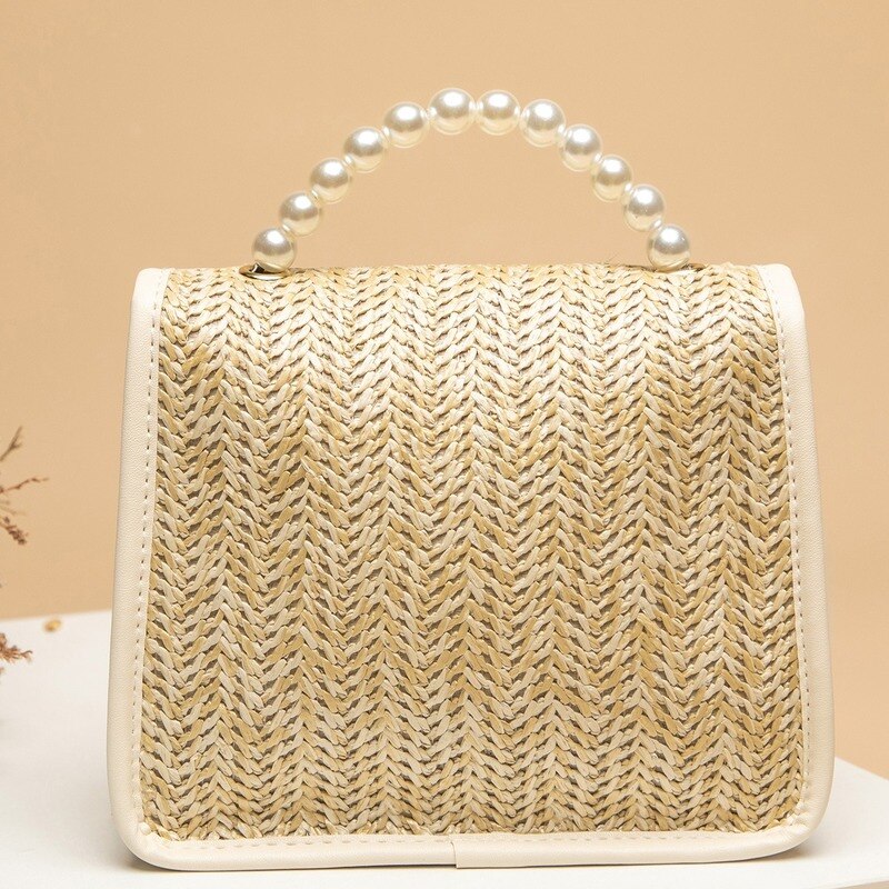 Womens Bag High-quality Pearl Bohemia Summer Girl Bag Pastoral Wind Woven Bag Retro Hand-held Straw Bag Fashion Sidebag