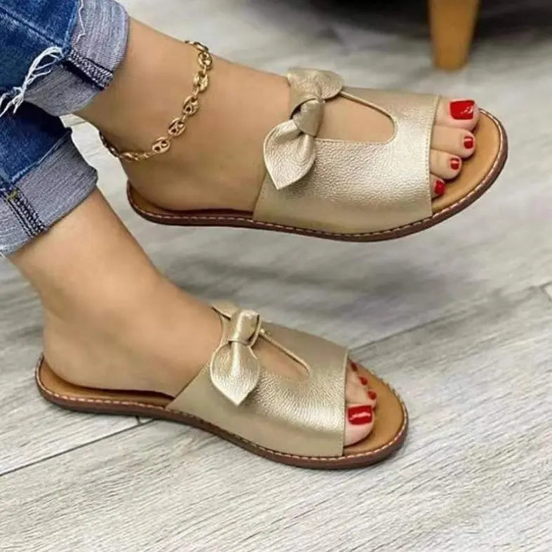 Sandals, Bowknot Sandals, Fish Mouth Leisure One-line Female Toe Shoes