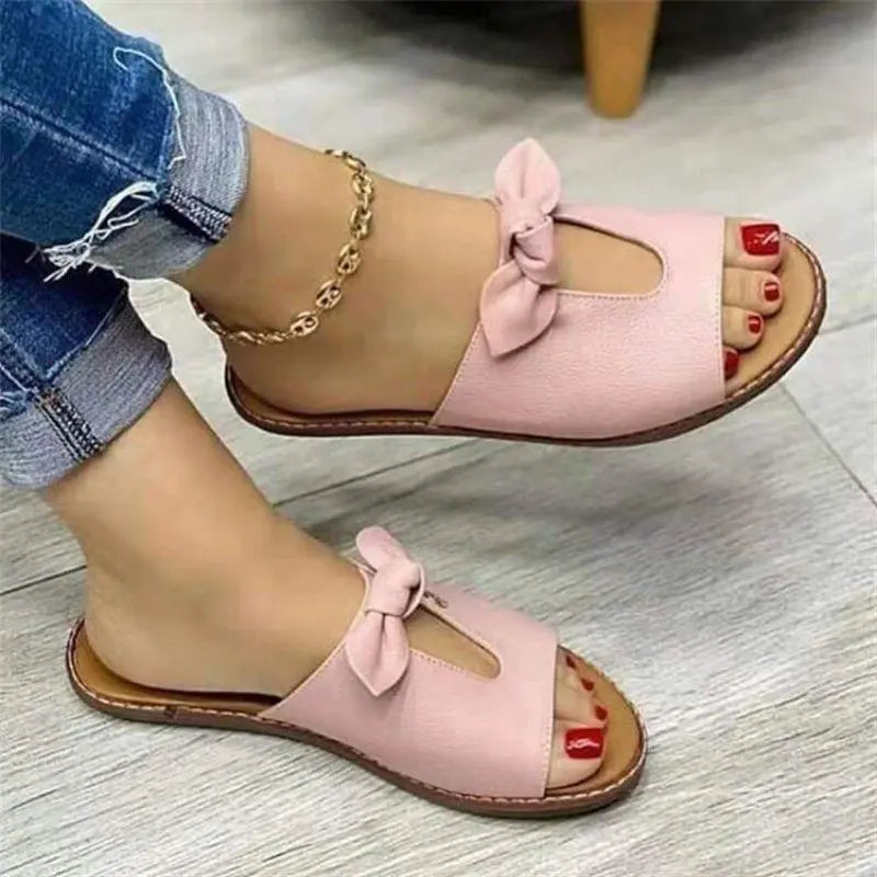 Sandals, Bowknot Sandals, Fish Mouth Leisure One-line Female Toe Shoes