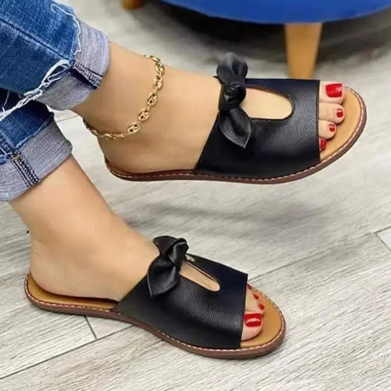 Sandals, Bowknot Sandals, Fish Mouth Leisure One-line Female Toe Shoes