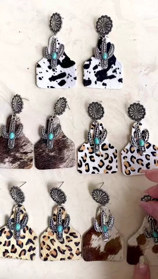 Animal pattern leather jewelry Bohemian fashion earrings