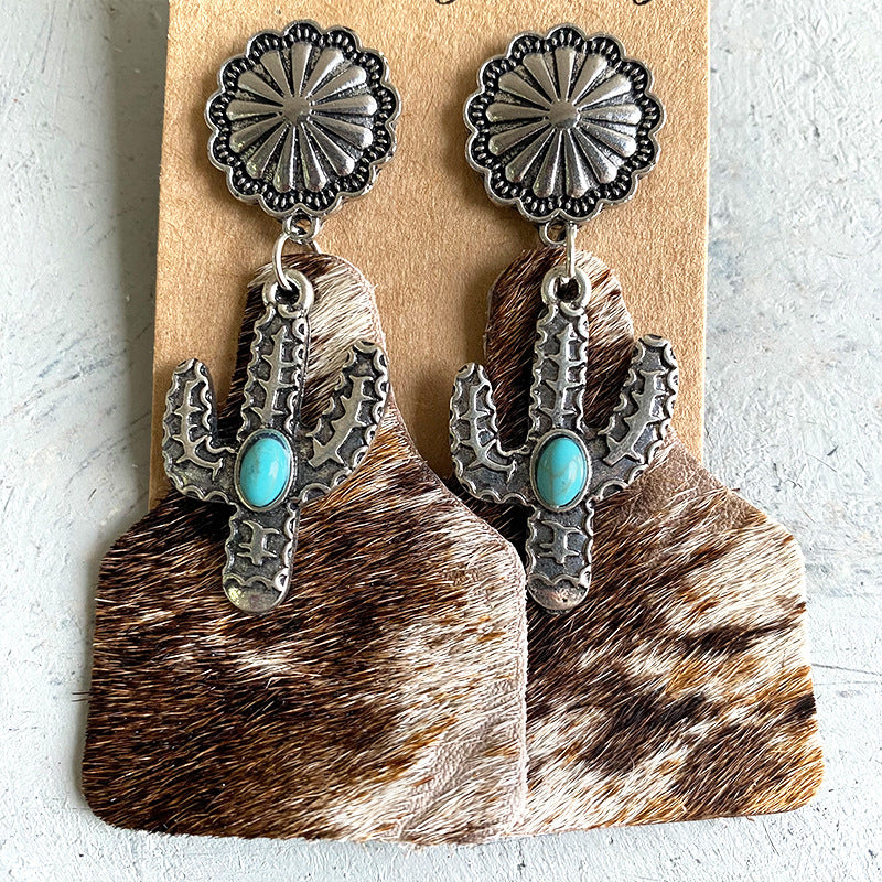 Animal pattern leather jewelry Bohemian fashion earrings