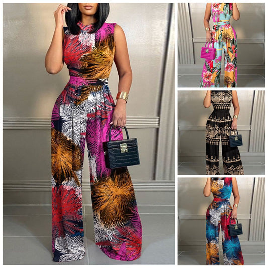 African Print Clothing for Women Summer African Women Sleeveless Polyester Long Jumpsuit African Clothes for Women