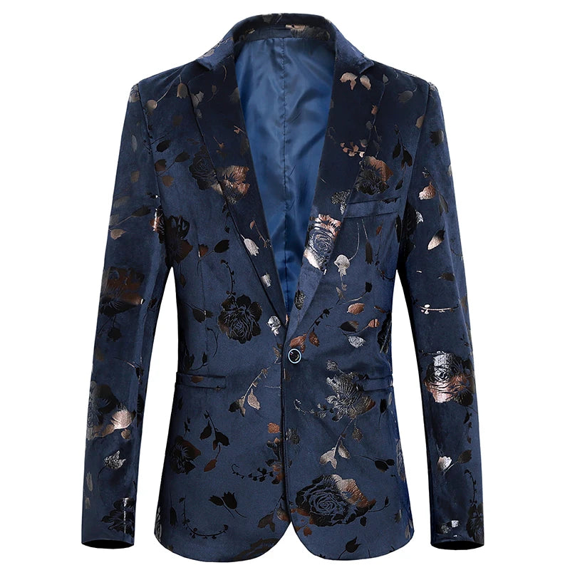 Unisex Floral Print Bronzing Slim Fit Large Size 6XL Suit Coat Fashion Casual Unisex Banquet Blazer Jacket