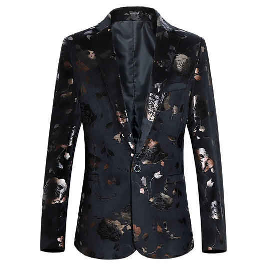 Unisex Floral Print Bronzing Slim Fit Large Size 6XL Suit Coat Fashion Casual Unisex Banquet Blazer Jacket