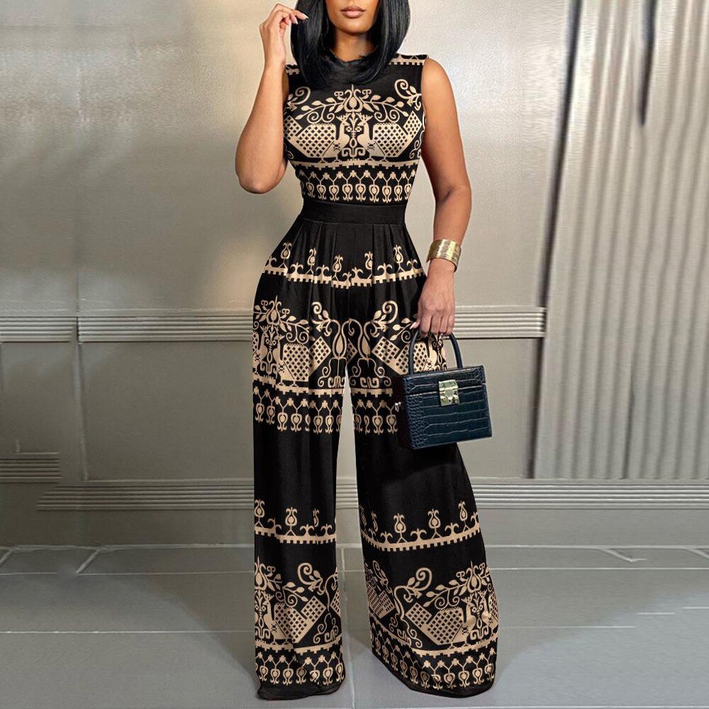 African Print Clothing for Women Summer African Women Sleeveless Polyester Long Jumpsuit African Clothes for Women