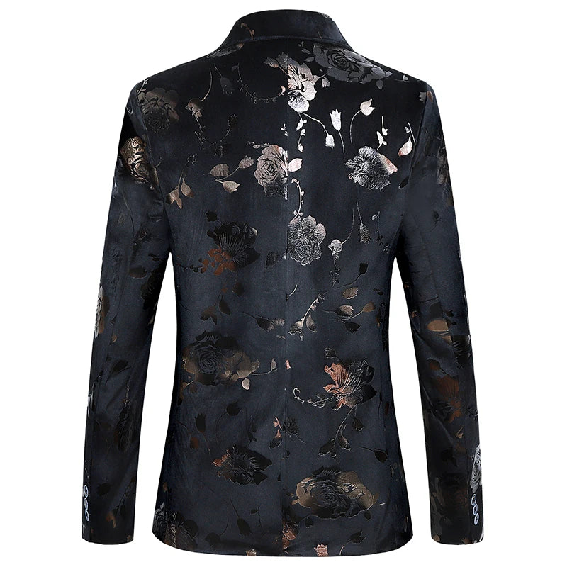 Unisex Floral Print Bronzing Slim Fit Large Size 6XL Suit Coat Fashion Casual Unisex Banquet Blazer Jacket