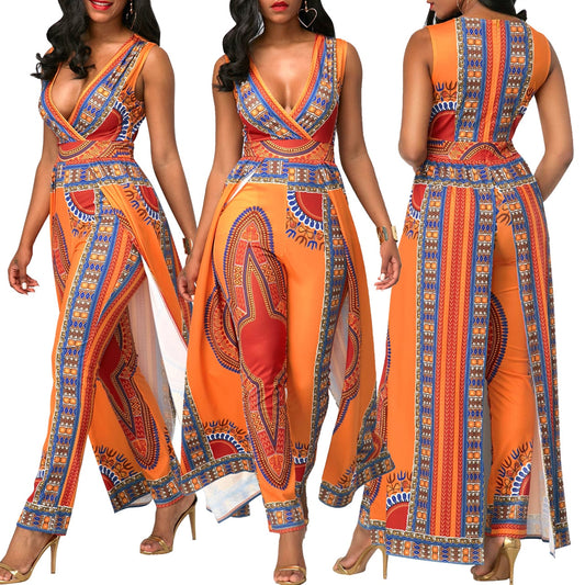 African Clothes for Women Traditional Kaftans Sets 2024 Summer Fashion Ethnic Printing Suit Ladies Casual Sleeveless Costume