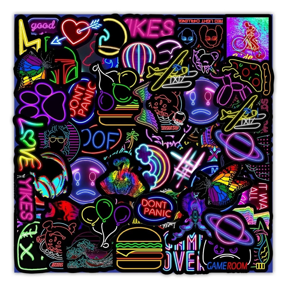100PCS Cartoon Neon  Rainbow Stickers Aesthetic