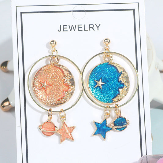 Asymmetrical Star Earrings Cute Stars Moon Long Flow Su Ears