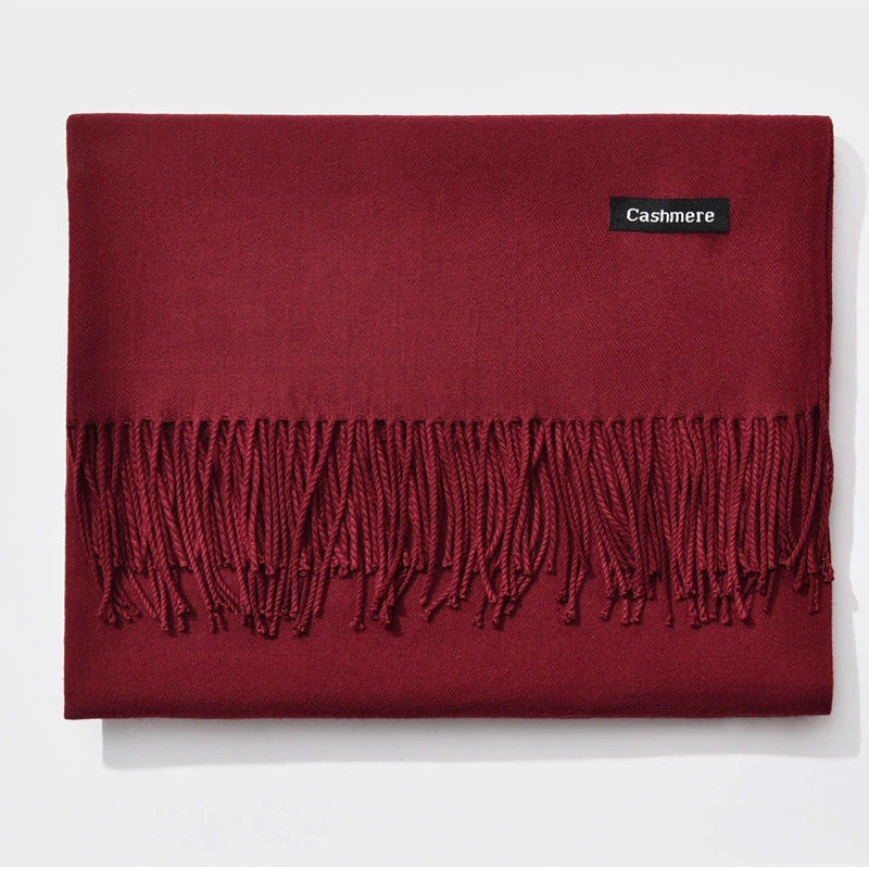 Autumn and winter imitation cashmere scarf solid color men and women monochrome tassel warm shawl China red new scarf