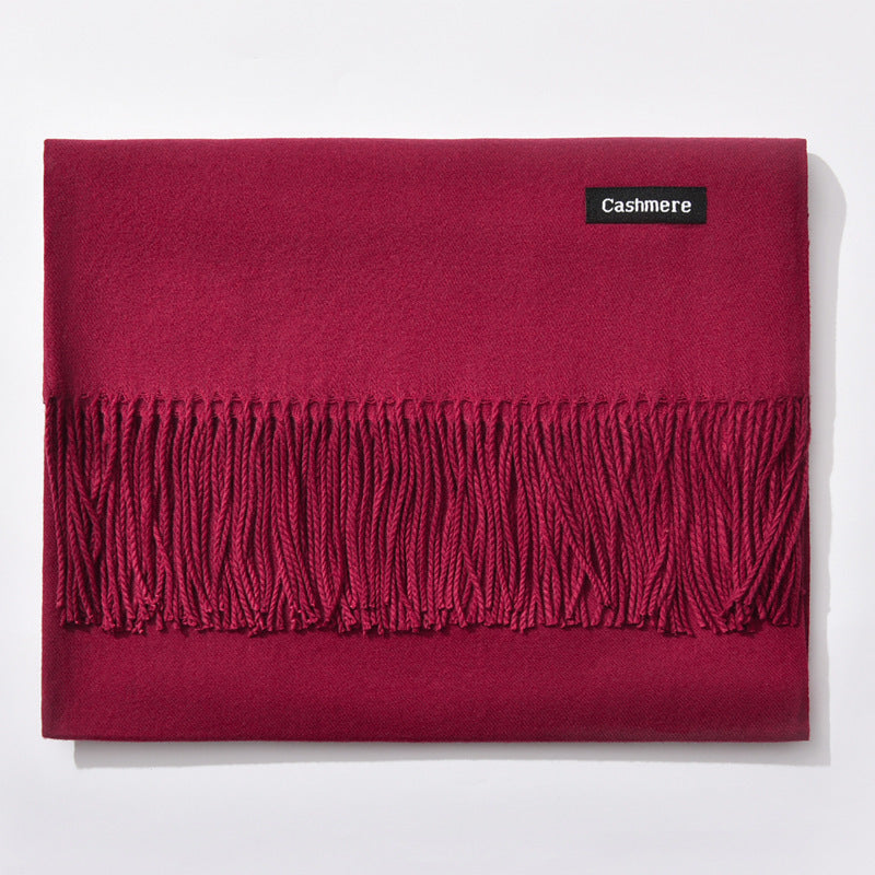 Autumn and winter imitation cashmere scarf solid color men and women monochrome tassel warm shawl China red new scarf