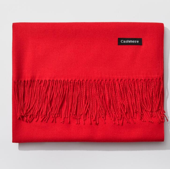 Autumn and winter imitation cashmere scarf solid color men and women monochrome tassel warm shawl China red new scarf