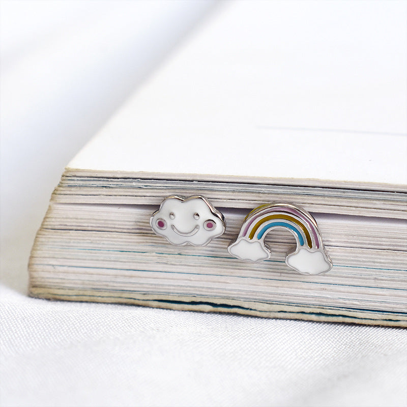 Cute asymmetrical rainbow cloud sterling silver earrings