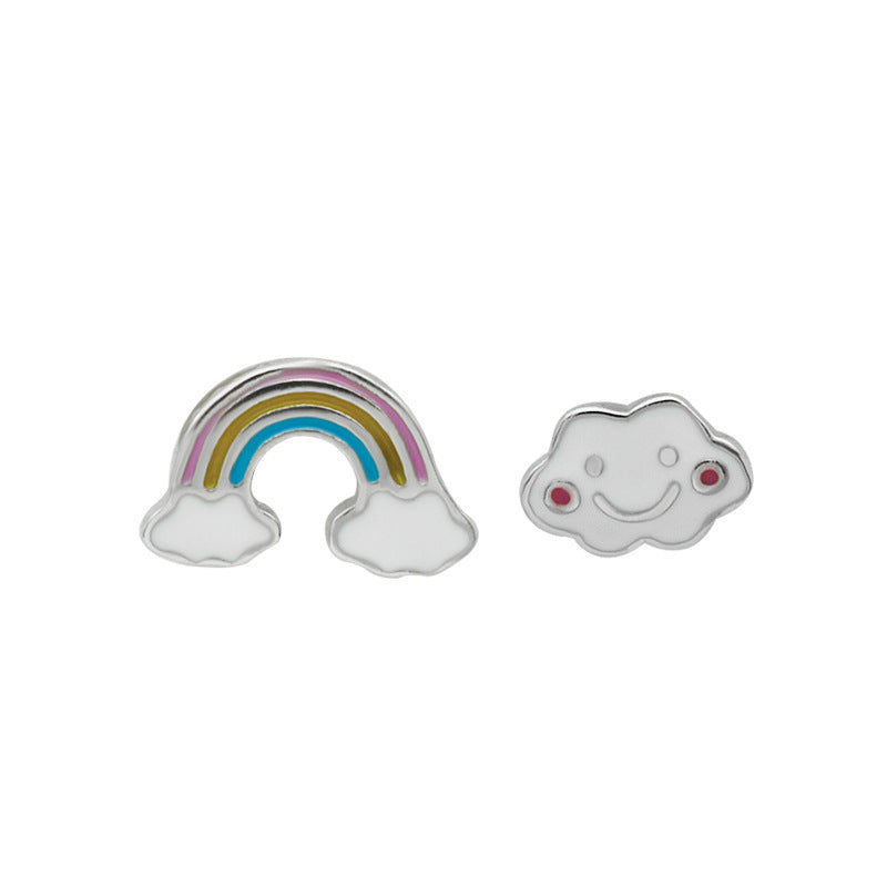 Cute asymmetrical rainbow cloud sterling silver earrings