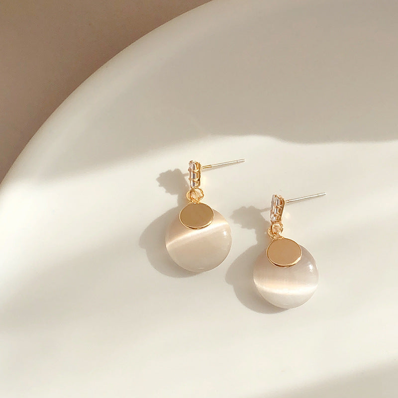 Light Luxury Ladies Opal Earrings Geometric Round Earrings Cold Wind Earrings