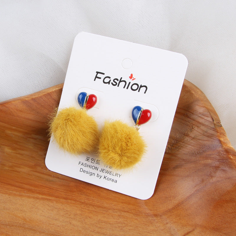 Love plush hair ball earrings