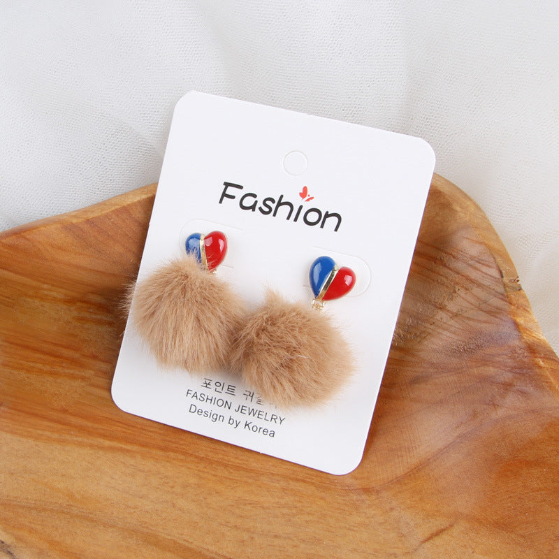 Love plush hair ball earrings