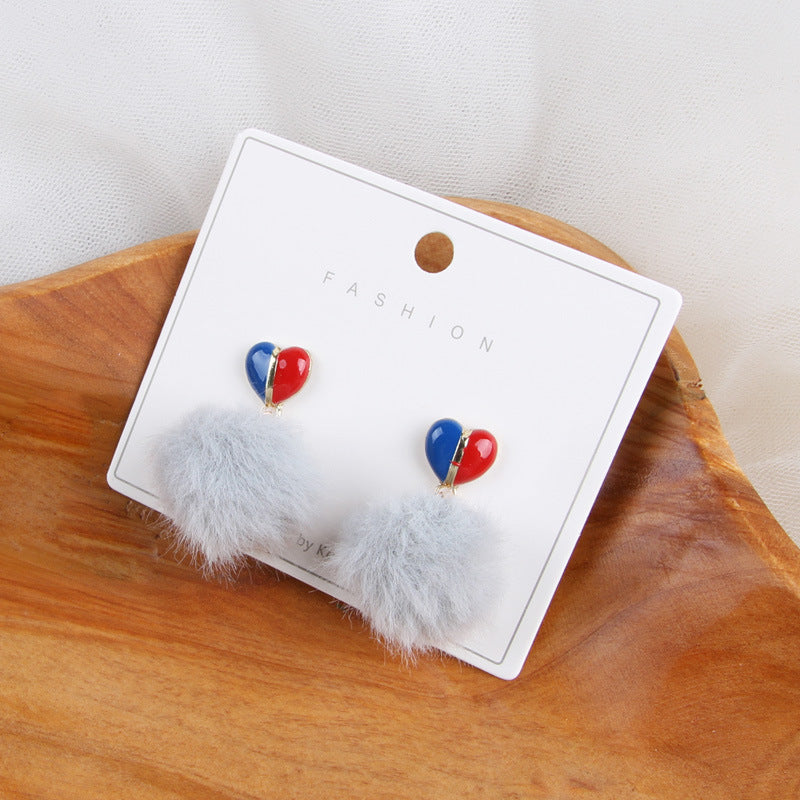 Love plush hair ball earrings