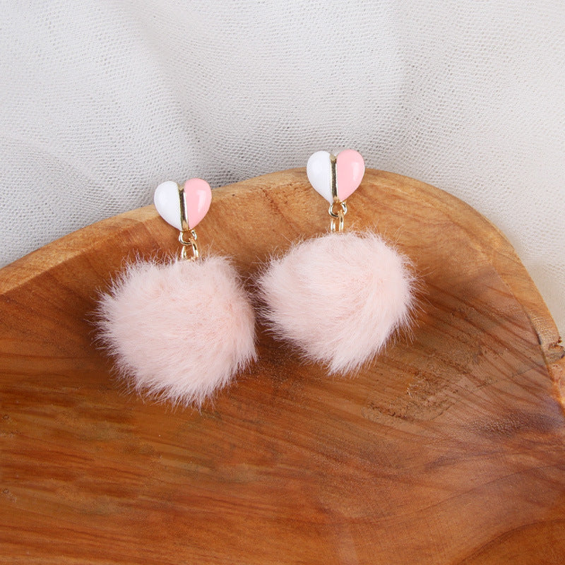 Love plush hair ball earrings