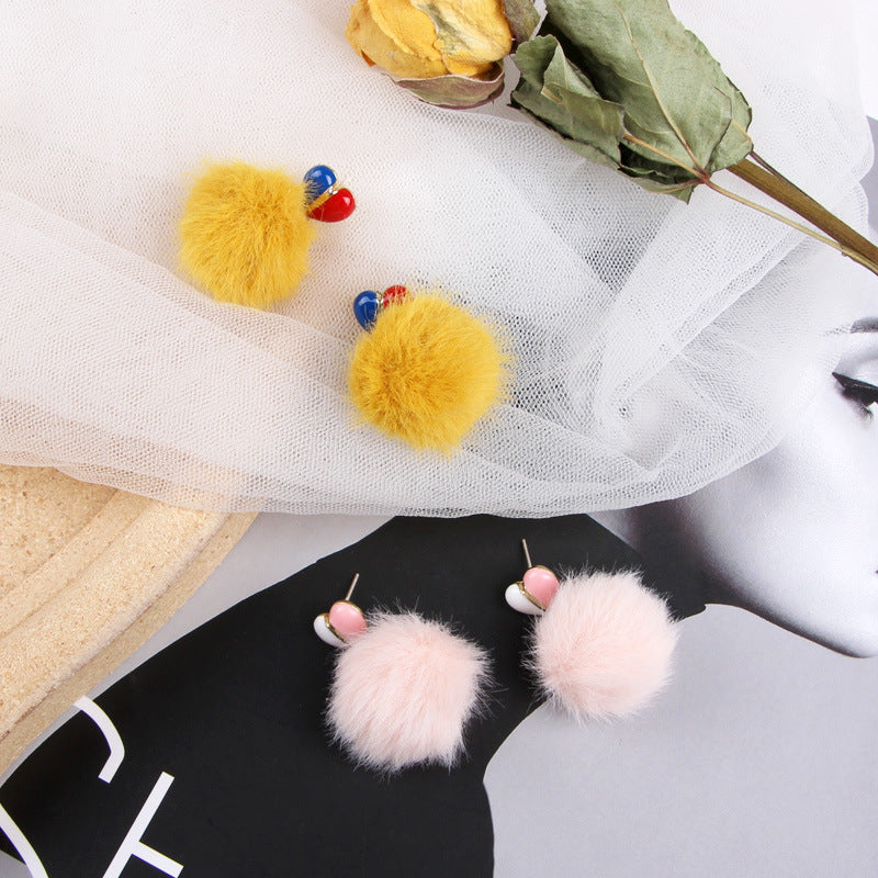 Love plush hair ball earrings