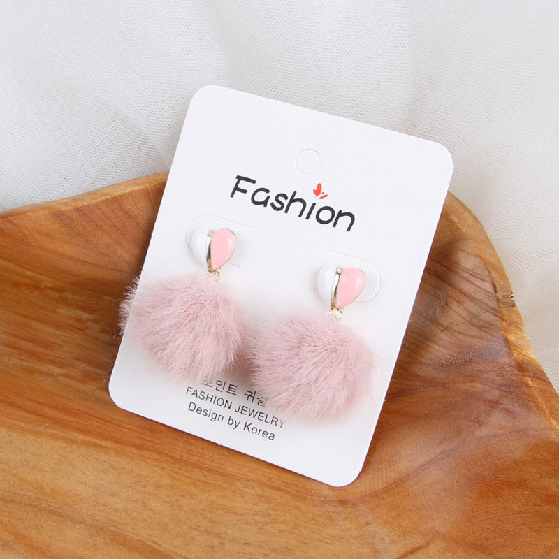 Love plush hair ball earrings