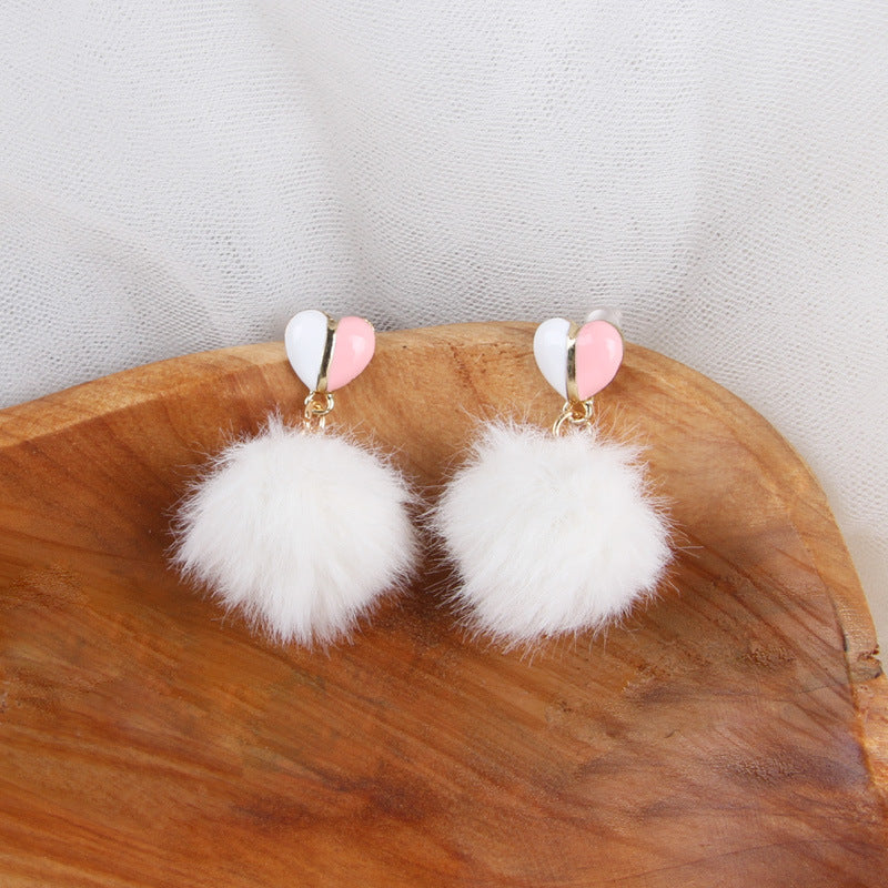 Love plush hair ball earrings