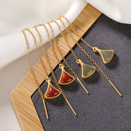 Red agate personality fashion temperament ladies gold plated earrings