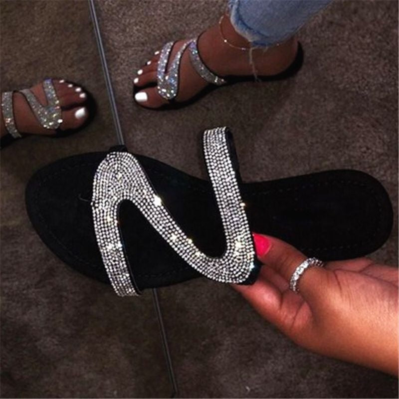 Ladies Flat Bling Glitter Sandals