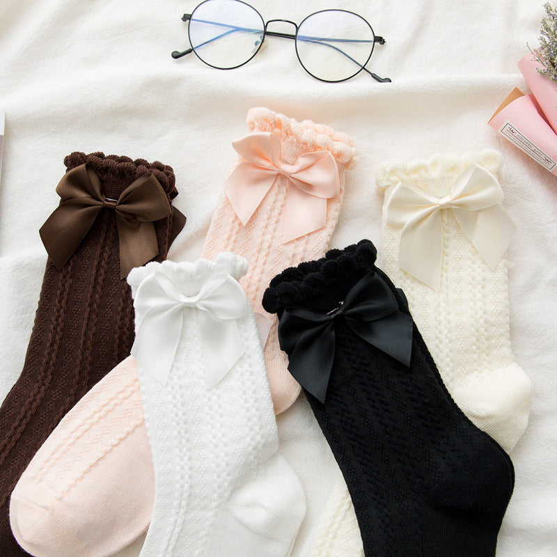 JK socks Japanese bows lolita socks middle tube lace socks Lolita Lei stockings soft girl girl cotton socks