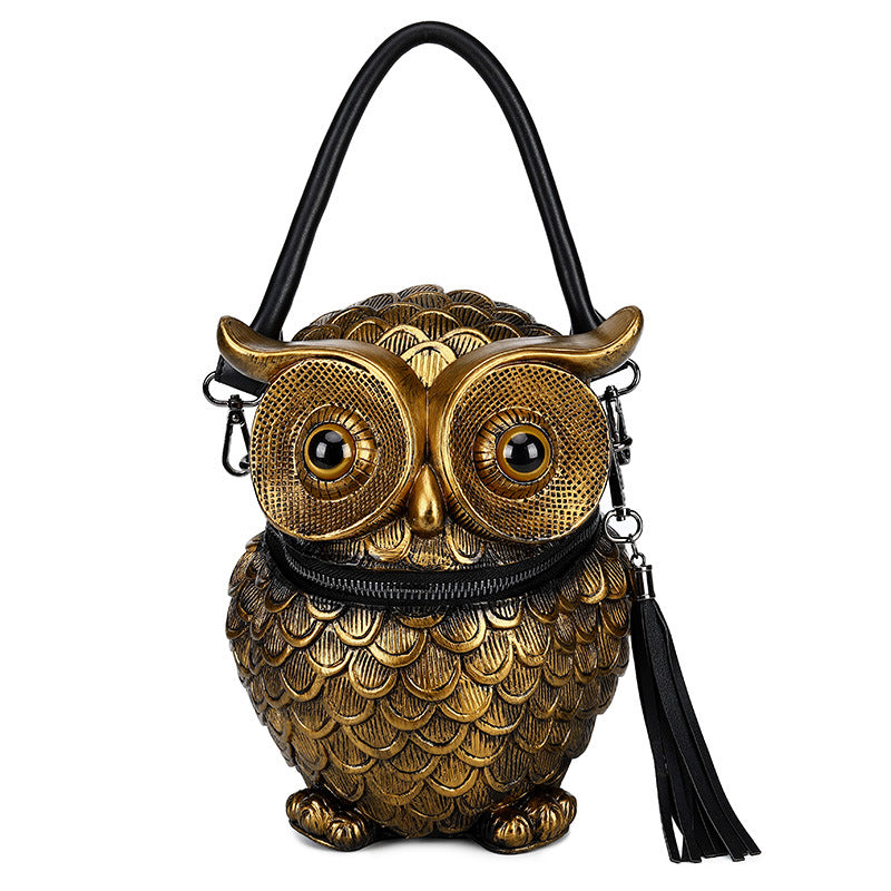 Embossed three-dimensional creative handbags punk simulation owl shoulder diagonal bag