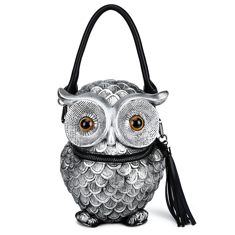 Embossed three-dimensional creative handbags punk simulation owl shoulder diagonal bag