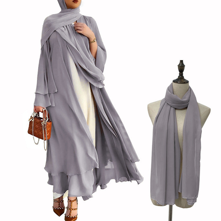 Soft chiffon large size women's dress with headscarf