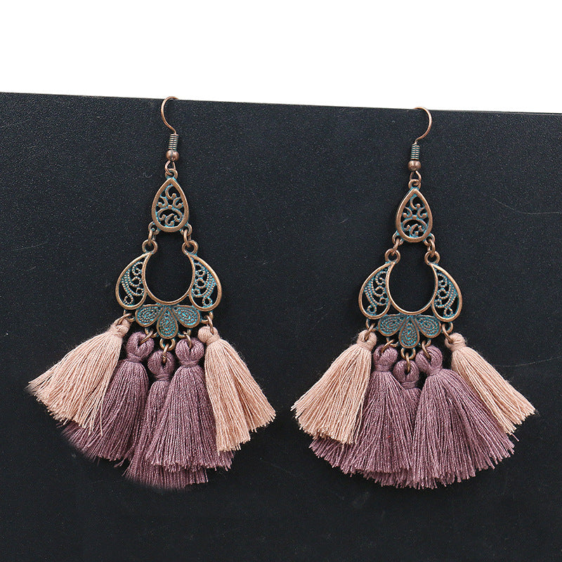 Retro ethnic earrings yarn