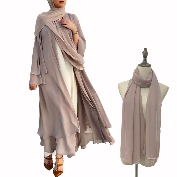 Soft chiffon large size women's dress with headscarf