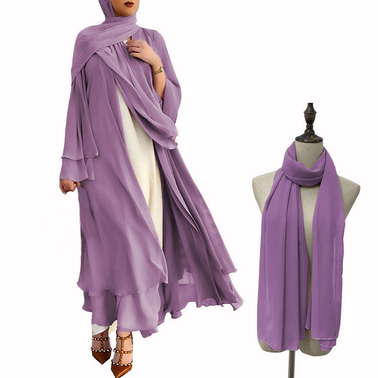 Soft chiffon large size women's dress with headscarf