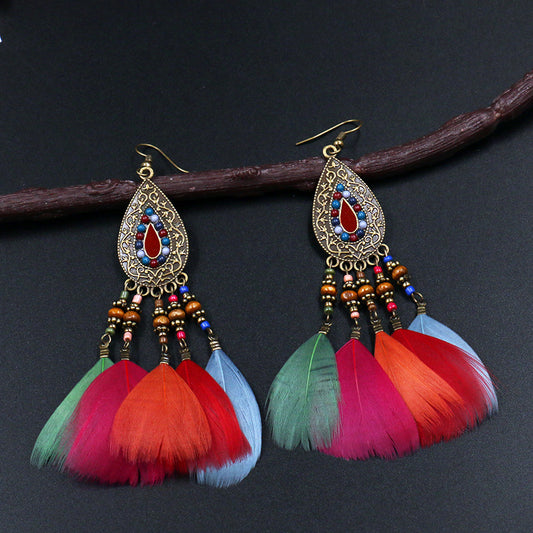 Retro fashion feather stream Supo earrings