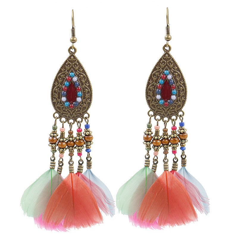 Retro fashion feather stream Supo earrings