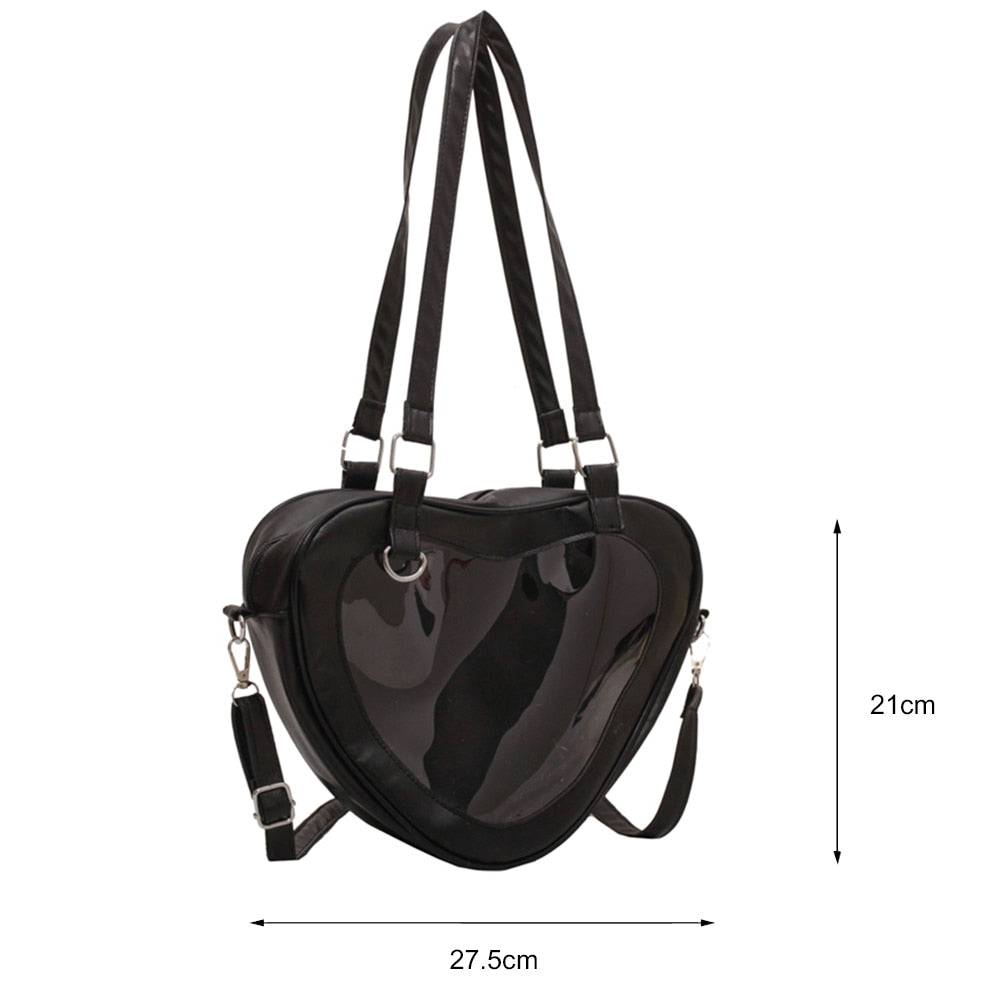 Women Transparent Shoulder Crossbody Bag Love Heart Shaped Clear Underarm Tote for Women Decoration Cosmetic Bag Fashion