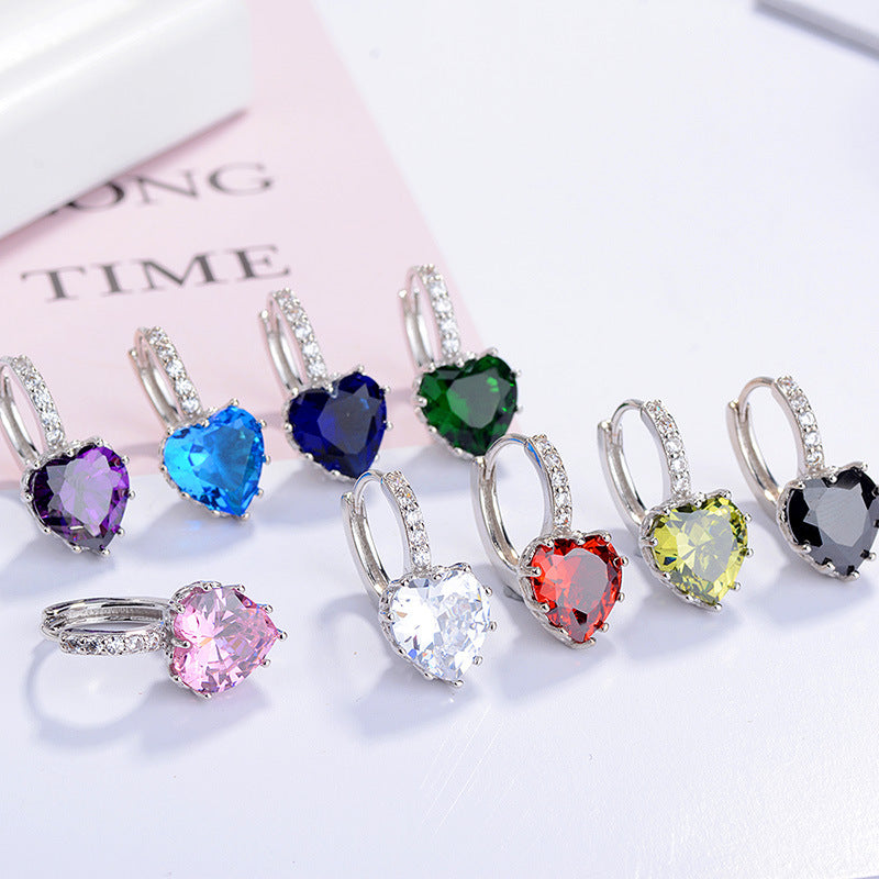 Heart-shaped zircon earrings buckle fashion