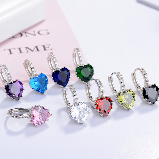 Heart-shaped zircon earrings buckle fashion