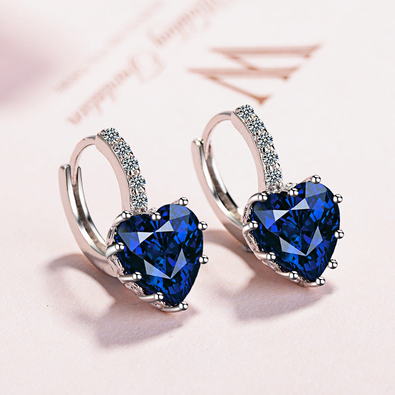 Heart-shaped zircon earrings buckle fashion